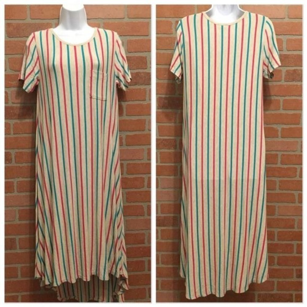 LulaRoe Carly Maxi dress XS Vertical Stripe Casual Coastal Modest Minimalist